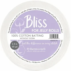 Bliss 100% Cotton Jelly Roll Batting Roll, Multiple Sizes