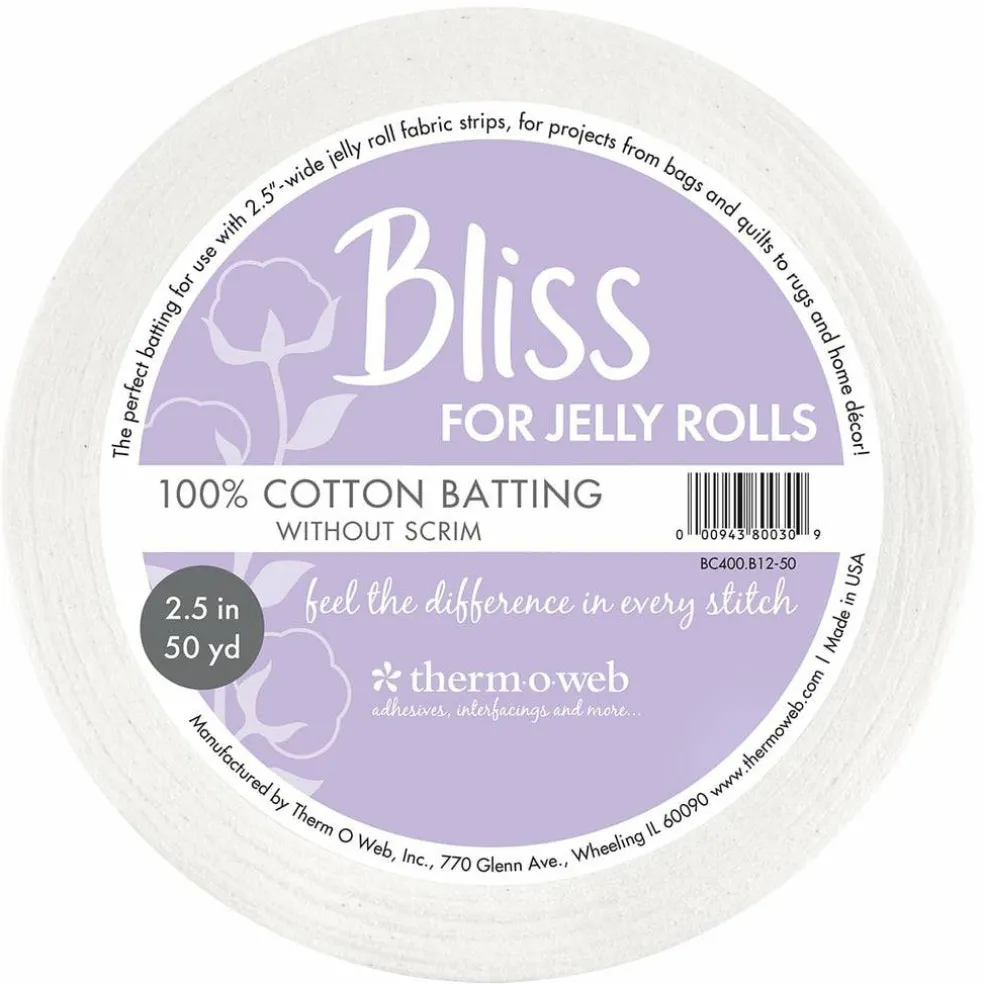 Bliss 100% Cotton Jelly Roll Batting Roll, Multiple Sizes