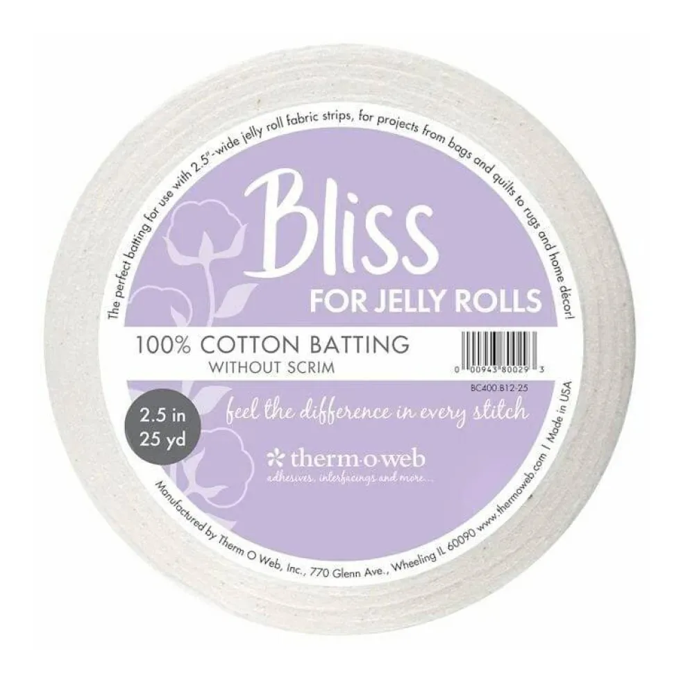 Bliss 100% Cotton Jelly Roll Batting Roll, Multiple Sizes