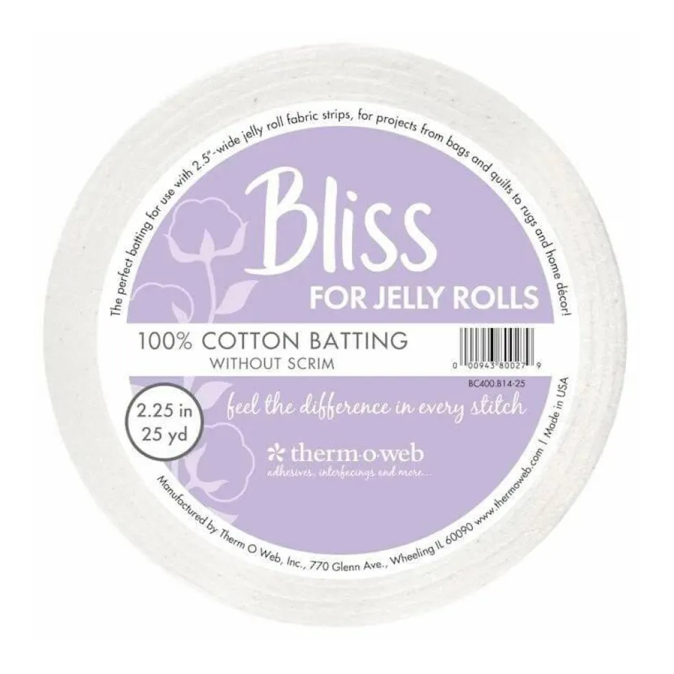 Bliss 100% Cotton Jelly Roll Batting Roll, Multiple Sizes