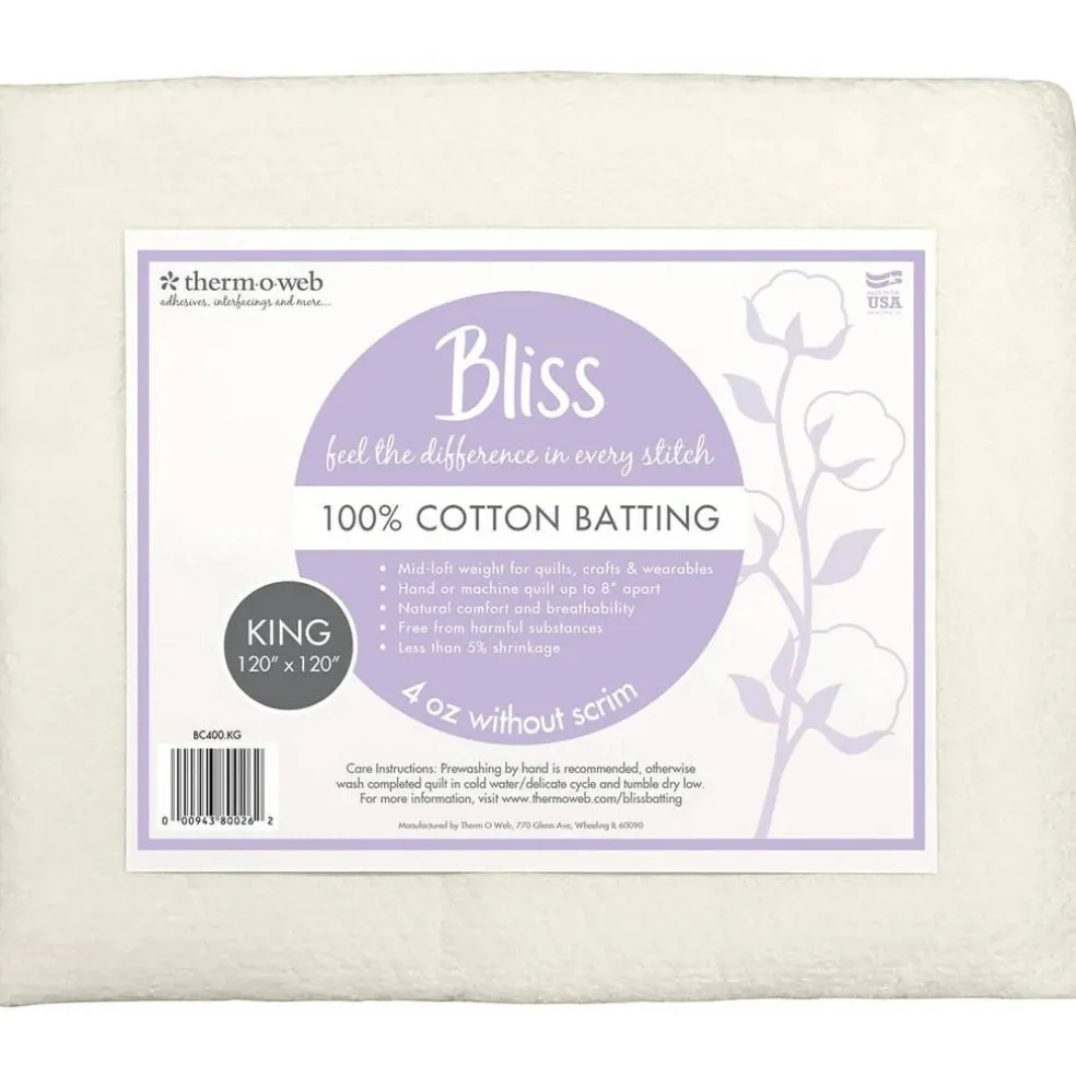 Bliss 100% Cotton Mid-Loft Quilt Batting, Multiple Sizes