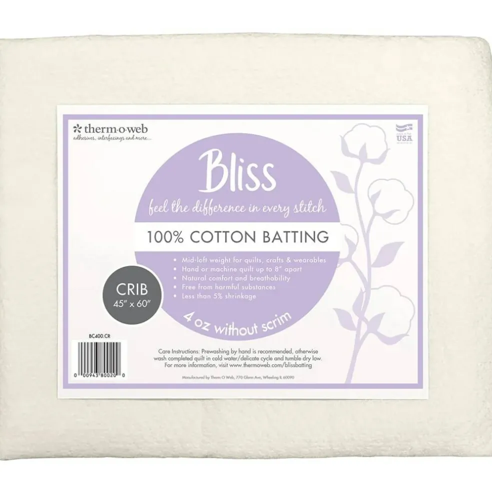 Bliss 100% Cotton Mid-Loft Quilt Batting, Multiple Sizes