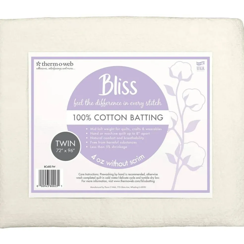 Bliss 100% Cotton Mid-Loft Quilt Batting, Multiple Sizes