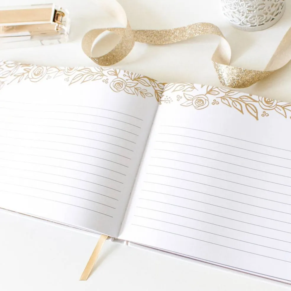 bloom daily planners Guest Book, 7" x 9", Gold Floral
