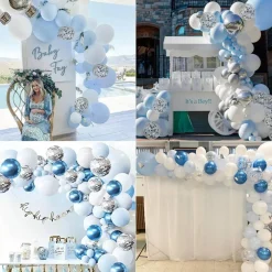 Blue Balloon Arch Kit Garland with White & Silver Confetti Balloons – Baby Blue Party Decorations for Boy Baby Shower, Birthday, Graduation, Wedding, Ocean & Pool Party Supplies (135PCS)