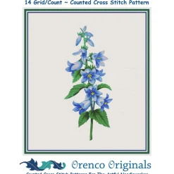 Blue Bell Flowers Inspired by Pierre-Joseph Redoute Counted Cross Stitch Pattern