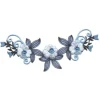 Blue Floral Embroidered Motif Applique for Garments, Iron-On, 5.38" x 2.38" - Iron on Patch