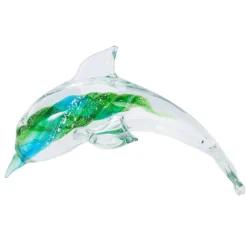 Blue/Green Swirl Core Dolphin Figure Coastal Beach House Decor Decoration