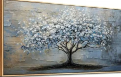 Blue Grey Tree Wall Art 20x40 Inch, Abstract Framed Canvas Painting for Living Room Bedroom Office, Modern Nature Wall Decor with Wood Frame for Home Restaurant Decoration