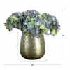 11" Blue Hydrangea Arrangement in Gold Metal Vase
