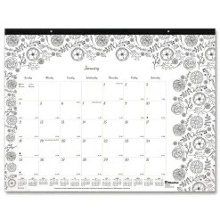 Blueline 12-Month (Jan to Dec): 2026 22 in. x 17 in. Monthly Coloring Artwork Desk Pad Calendar - Black Binding/Clear Corners