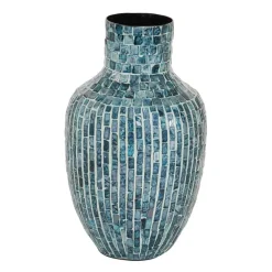 16" Blue Mother of Pearl Coastal Vase