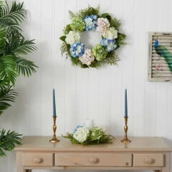 24” Blue & Pink Hydrangea Wreath