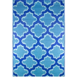 Blue Quatrefoil Rectangular Outdoor Area Rug, 4ft. x 6ft.