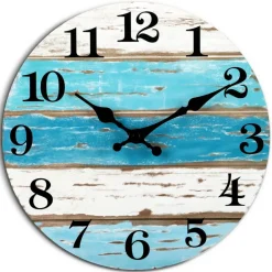 Blue Wall Clocks Battery Operated Silent Non-Ticking, Vintage Round Rustic Coastal Nautical Clock Decorative for Home Kitchen Living Room Office Bathroom Bedroom(10 Inch)