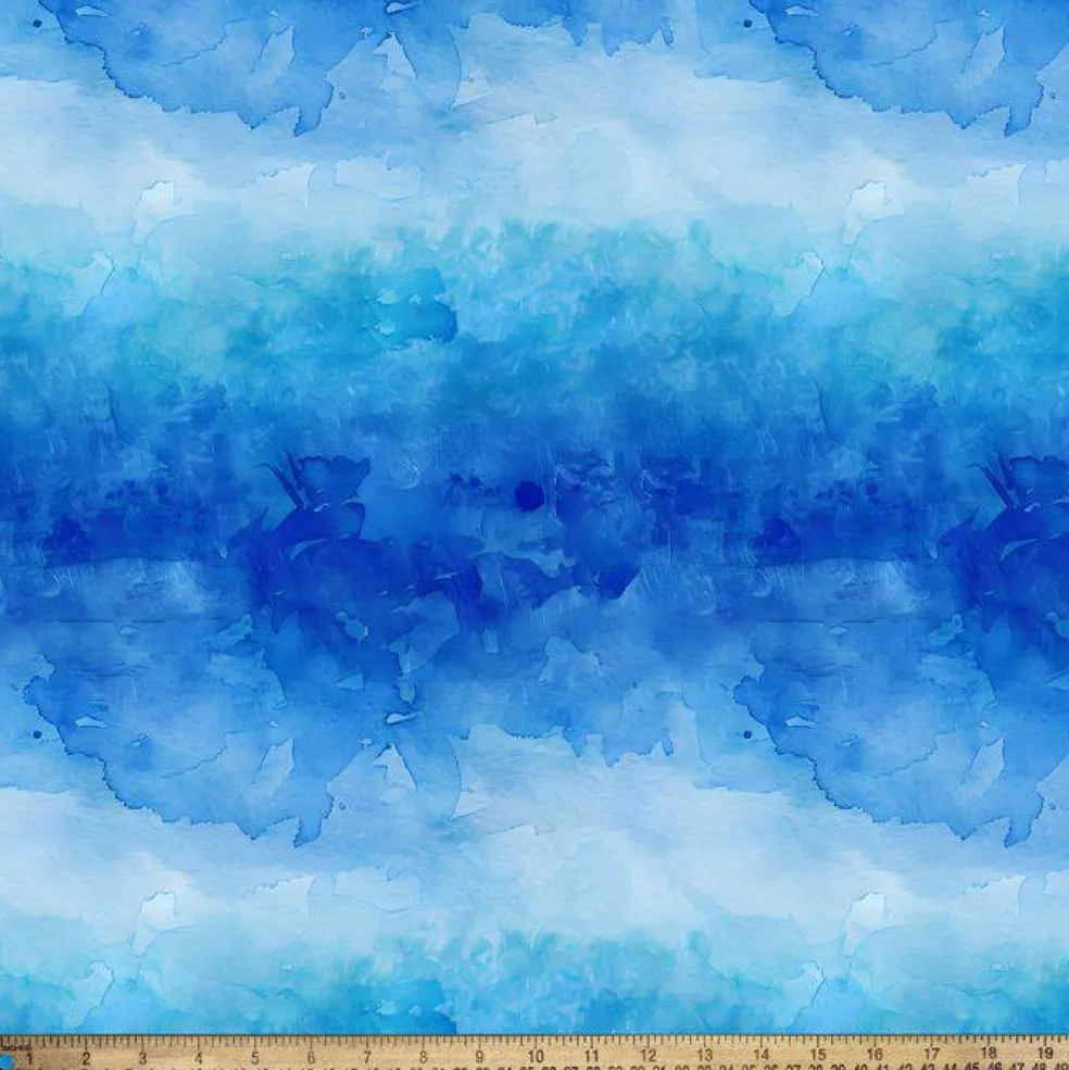Blue Watercolor Anti-Pill Premium Fleece Fabric | By The Yard