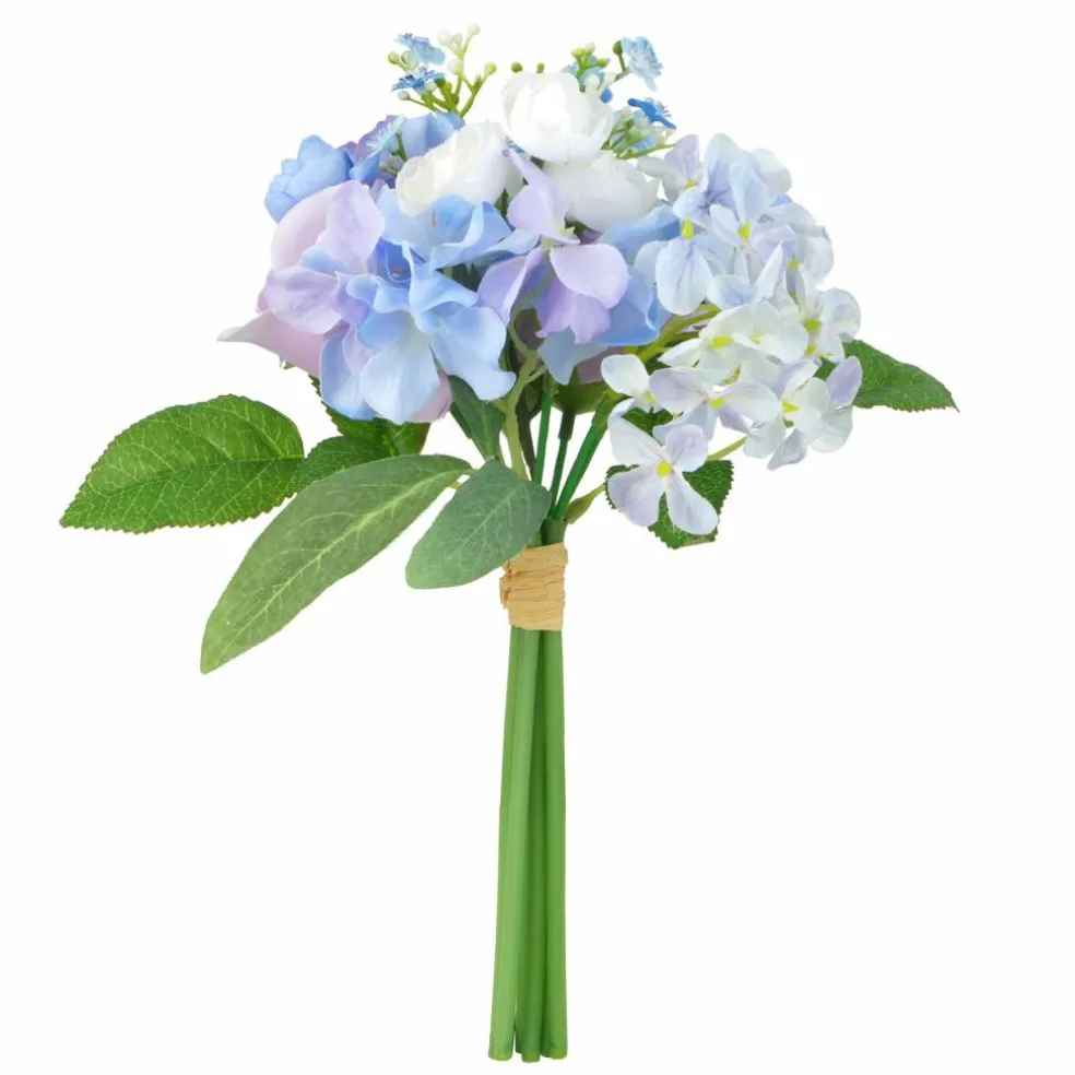 12" Blue & White Hydrangea, Rose & Mini Ranunculus Bouquet by Ashland®