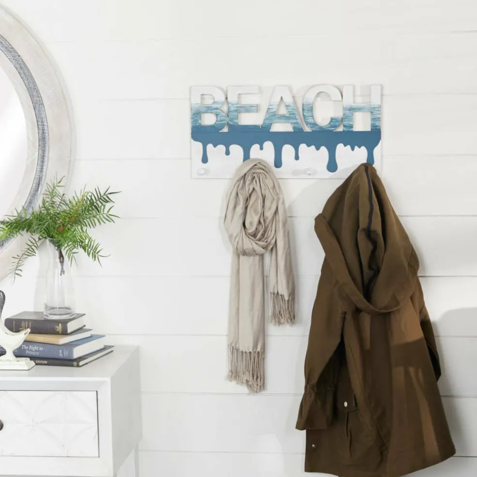 Blue Wood Coastal Wall Hook, 10" x 19" x 2"