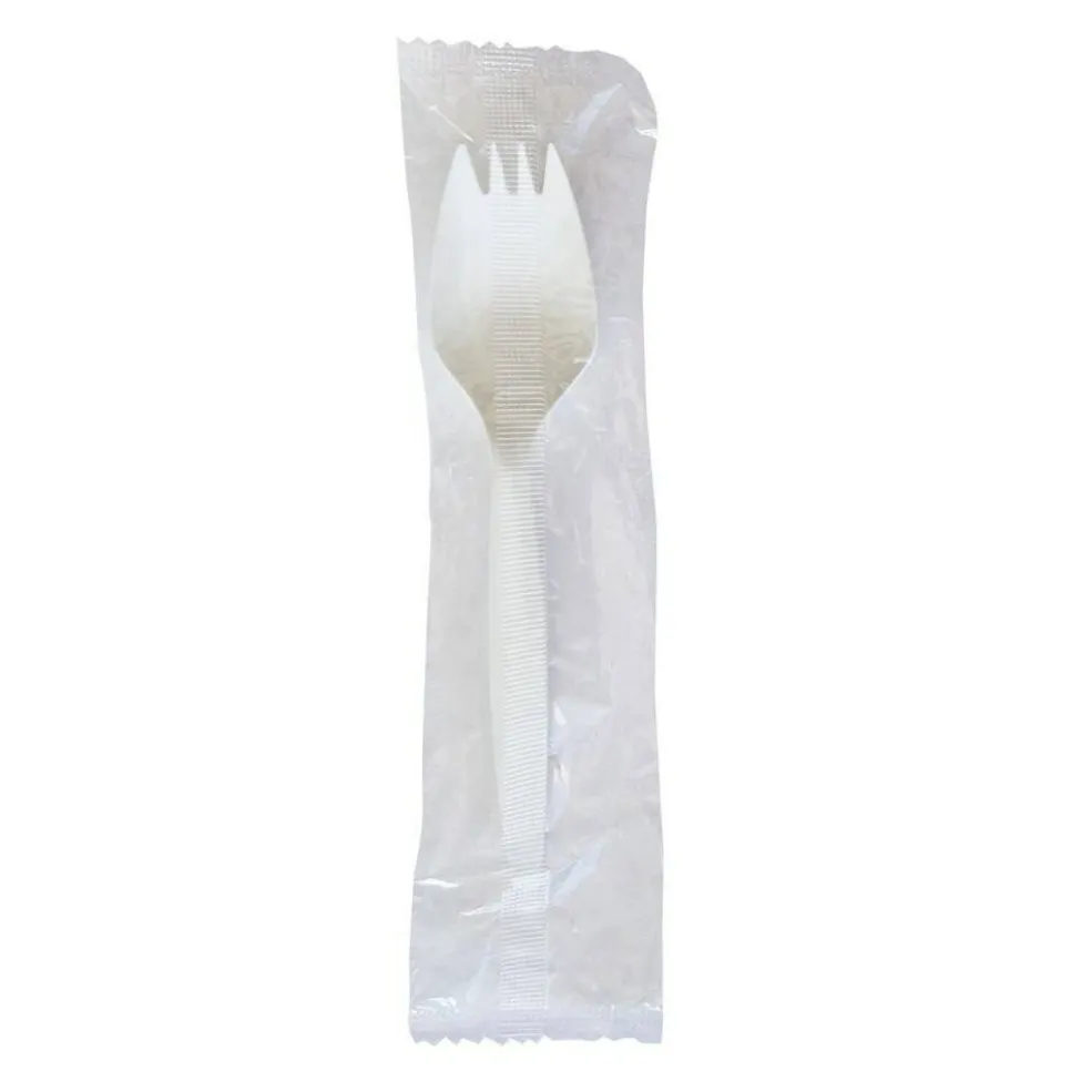 Boardwalk Mediumweight Wrapped Polypropylene Spork Cutlery - White (1000/Carton)