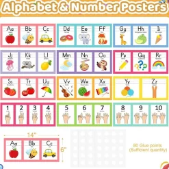 Boho Alphabet Bulletin Board Set – ABC Letters & Number Line Posters for Classroom Wall Decor (12-Pack) Preschool, Kindergarten & Homeschool Teacher Supplies