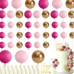 Boho Ball Cake Toppers – Pink, Gold & Light Pink for Birthday, Wedding & Baby Shower