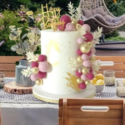 Boho Ball Cake Toppers – Pink, Gold & Light Pink for Birthday, Wedding & Baby Shower