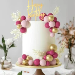 Boho Ball Cake Toppers – Pink, Gold & Light Pink for Birthday, Wedding & Baby Shower