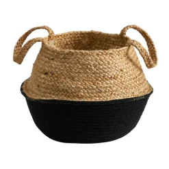 12" Boho Chic Handmade Cotton & Jute Black Woven Basket Planter