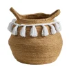 11" Boho Chic Handmade Natural Cotton Woven Basket Planter with Tassels
