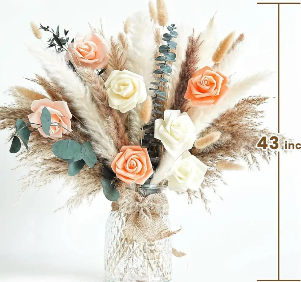 Boho Dried Flower Bouquet with Pampas Grass – Rustic & Modern Floral Decor for Home and Weddings