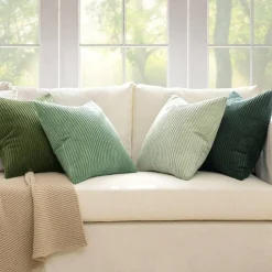 Boho Farmhouse Sage Green Throw Pillow Covers 18x18 Inch Set of 4 Mordern Nordic Cushion Covers Soft Corduroy Spring Home Decor for Couch Bed Sofa Living Room Forest Green