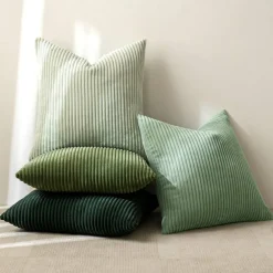 Boho Farmhouse Sage Green Throw Pillow Covers 18x18 Inch Set of 4 Mordern Nordic Cushion Covers Soft Corduroy Spring Home Decor for Couch Bed Sofa Living Room Forest Green