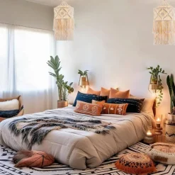 Boho Plug in Pendant Light, Hanging Light with Plug in Cord, Hanging Lamp with Handmade Macrame Lamp Shade