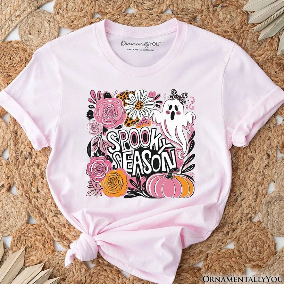 Boho Spooky Season Ghost T-Shirt, Cute Halloween Tee with Fall Pumpkins