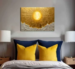 Boho Sun Canvas Wall Art, Golden Abstract Sunrise Sunset Painting, Modern Bohemian Luxury Wall Decor Poster Print for Living Room, Bedroom, Office, Home Decoration (Unframed)