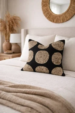 Boho Textured Pillow Cover 18x18, Black and Tan Woven Throw Pillow, Neutral Modern Farmhouse Decor