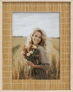 Boho 5x7 Bamboo Woven Picture Frame with Real Glass, Natural Wood Photo Frame for Wall or Tabletop Display, Rustic Bohemian Home Decor Gift Frame