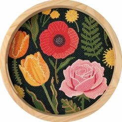 10" Bold Flowers Round Wood Tray Diamond Art Kit by Make MarketĀ®