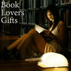Book Lovers Gifts BookLamp - 5 Color Lights, 1200mah Battery, Foldable Paper Lamp as Book Decor & Accessories, Hot Foil Cover Design, Unique Gifts for Women or Friends & Christmas