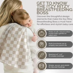 Breastfeeding Boss Multi-Use Cover – A Nursing Cover, Swaddle, Car Seat Wrap, Tummy Time Mat & Burp Cloth All in One – Made of Soft Muslin Fabric & Measures 47” x 47” (Checkerboard)