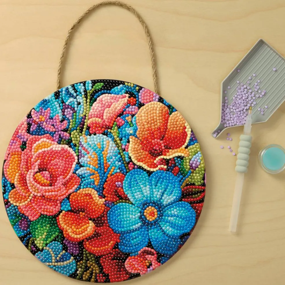 8" Bright Flowers Wood Plaque Diamond Art Kit by Make Market®