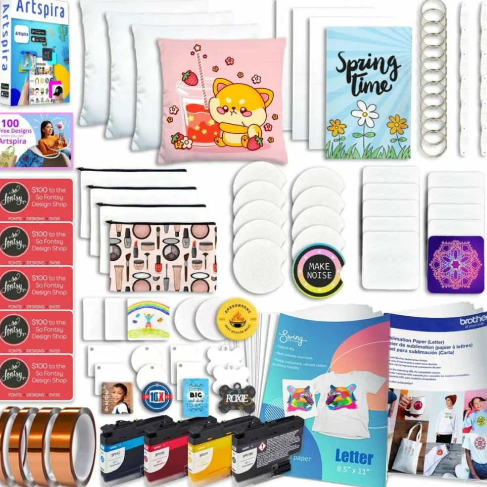 Brother SP-1 Sublimation Printer, Inks, Paper, Blanks, Tape Starter Bundle