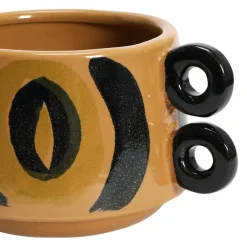 8" Brown and Black Hand Painted Stoneware Planter with Handles