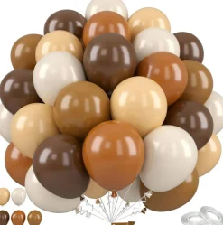 Brown Balloons, 50Pcs Coffee Brown Beige Apricot Sand White Latex Balloons with Ribbon for Fall Thanksgiving Cowboy Birthday Party Decorations