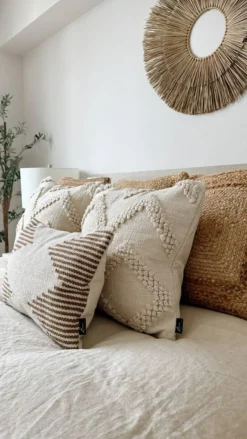 Brown & Beige Striped Modern Boho 12x20" Lumbar Pillow Cover – Handmade, Canvas Backing, Hidden Zipper