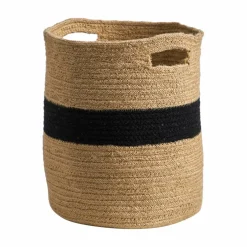 13.5" Brown & Black Handmade Natural Cotton Basket Planter