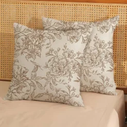 Brown Chinoiserie Floral Pillow Covers Set of 2 18x18 Inch Vintage Toile Flower Throw Pillow Cases Linen Decorative Cushion Covers for Farmhouse Couch Sofa Outdoor Home Decor