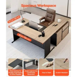 Brown Engineered Wood Reversible Executive Desk with Drawers and Storage