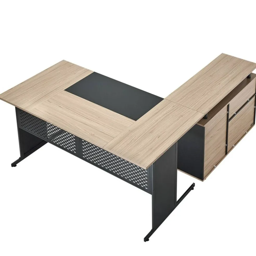 Brown Engineered Wood Reversible Executive Desk with Drawers and Storage