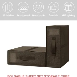 Brown Fabric Foldable Closet Organizer Boxes, 2-Size Set with Handles